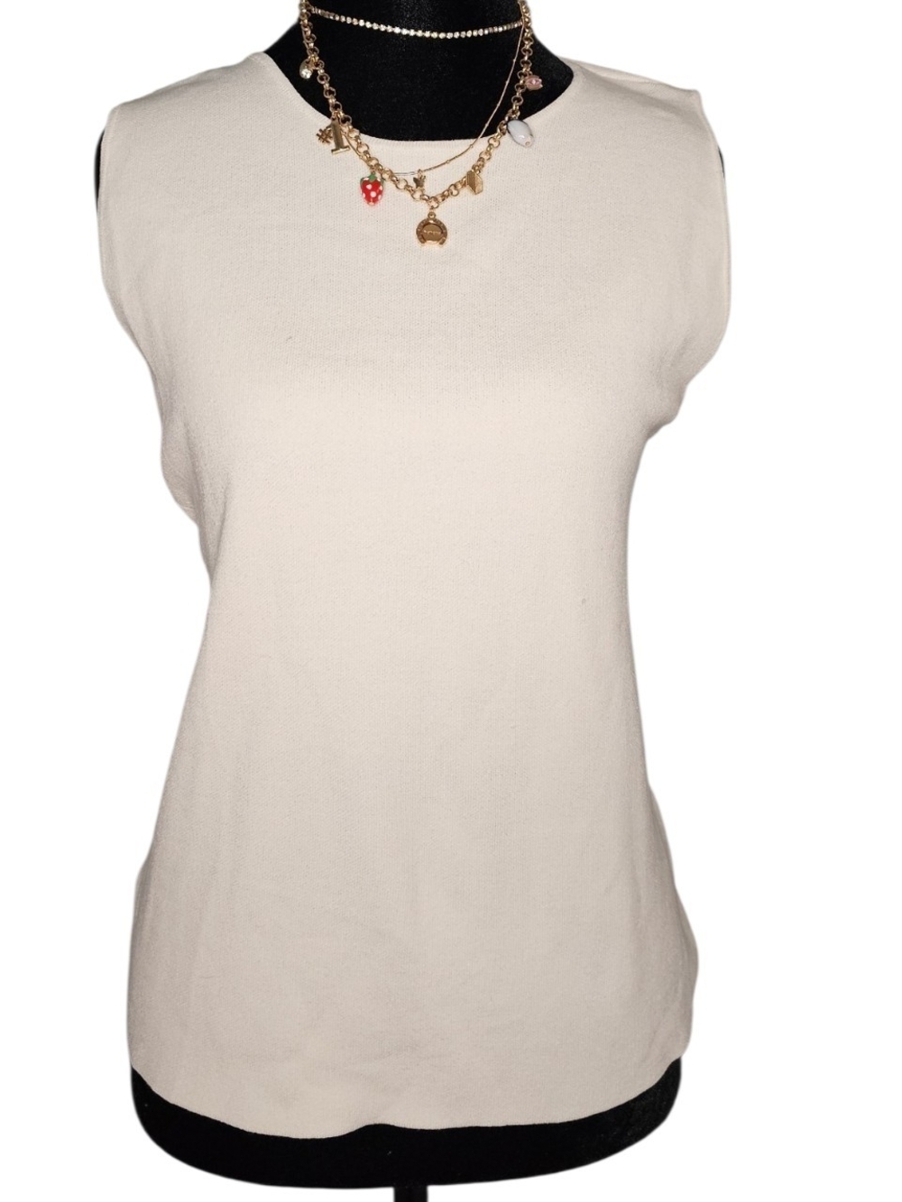 NWT Ann Taylor Sleeveless Knit Top Mock Neck Cream Ivory Large